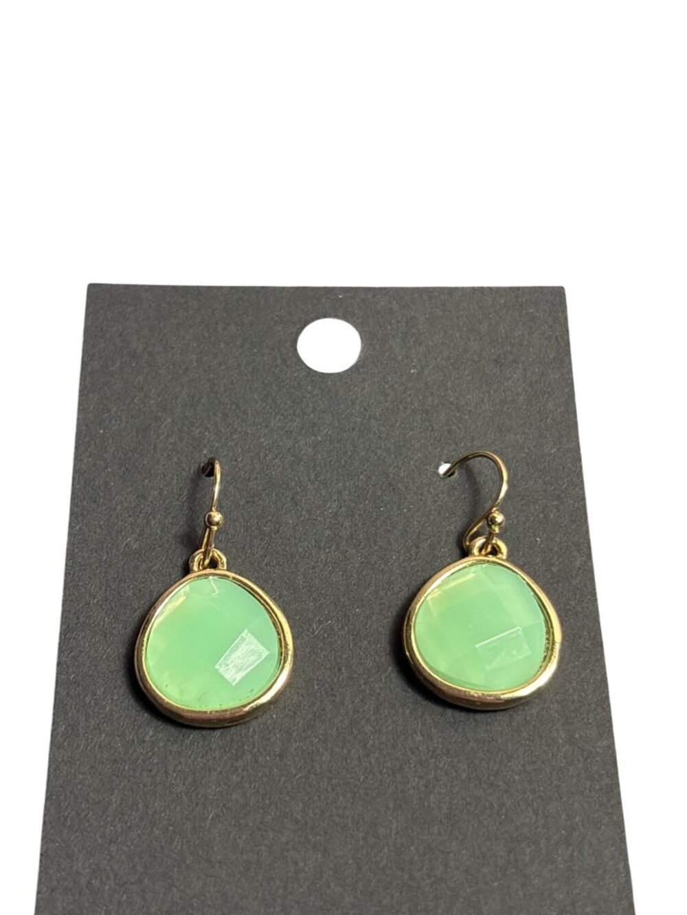 Green Rhinestone Dangle Earrings Goldtone 5/8 inch